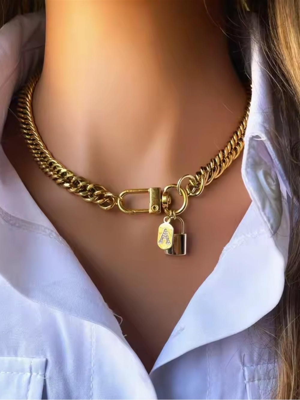 Kohl's Gold-Tone Chunky Chain Necklace with Lock & Initial Charm
